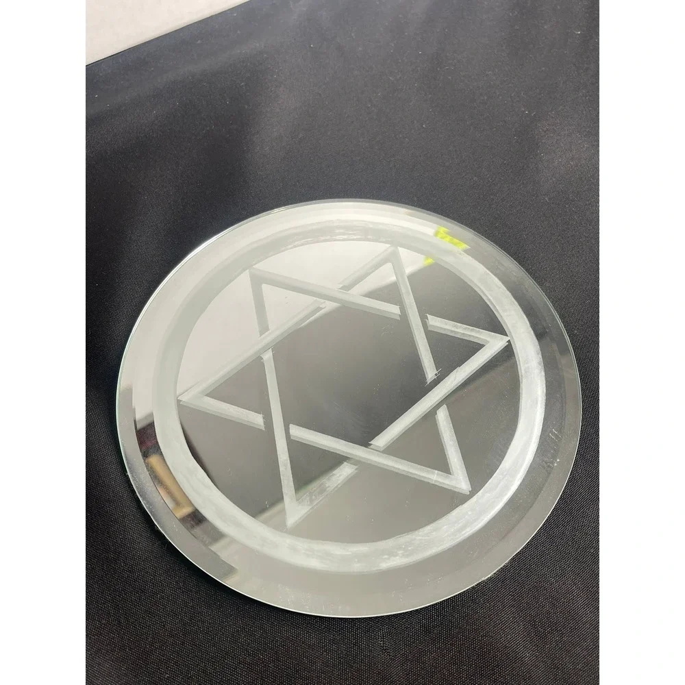 Round Etched Glass Mirror‎ Star of David Symbol Decorative Tabletop Display